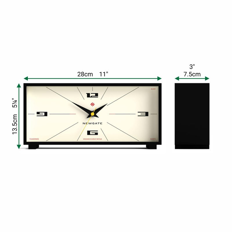 NEWGATEÂ® Thunderbird Desk Clock | Retro Contemporary Rectangular Design | Black | Modern mid Century Style for Desk, Mantel, Table top or Shelf - Image 4